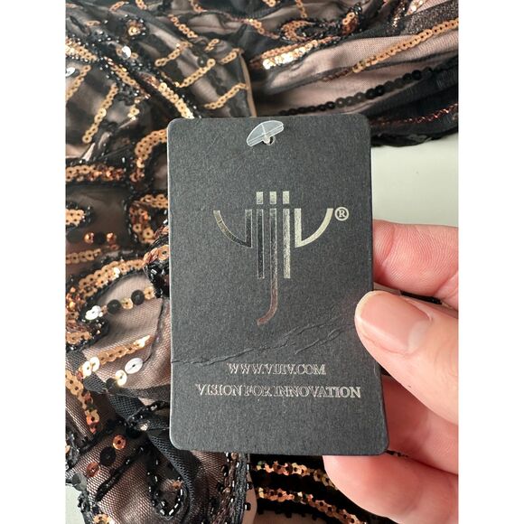 NWT Vijiv Sequin Beaded Vintage Inspired 1920s Dress Brown Black Fringe Size XXL - Picture 7 of 9